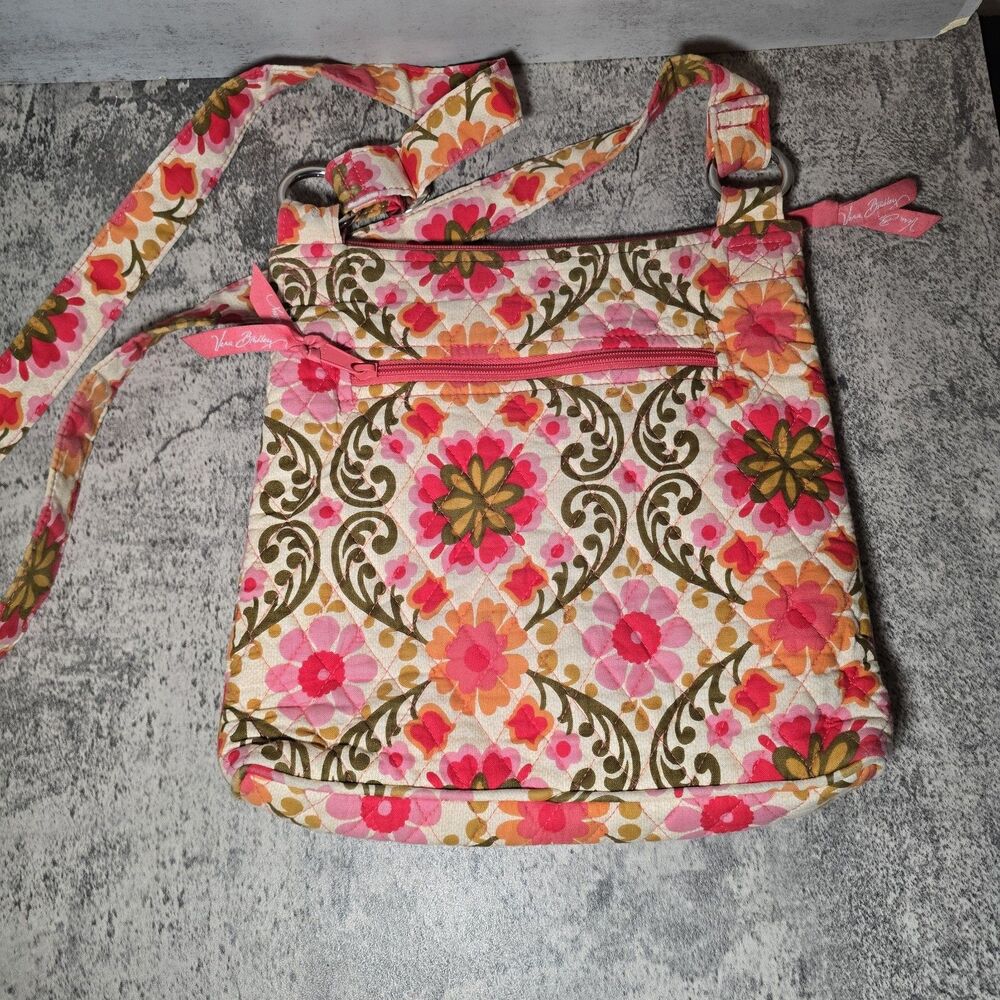 Vera Bradley Crossbody Hipster Bag Folklore 2011 Pink Green - Picture 2 of 4
